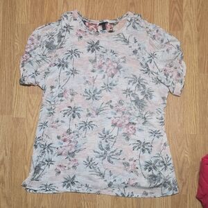 Torrid Pink and Gray Palm Print Short Sleeve Top